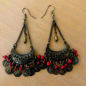 Bronze and Red Chandelier earrings